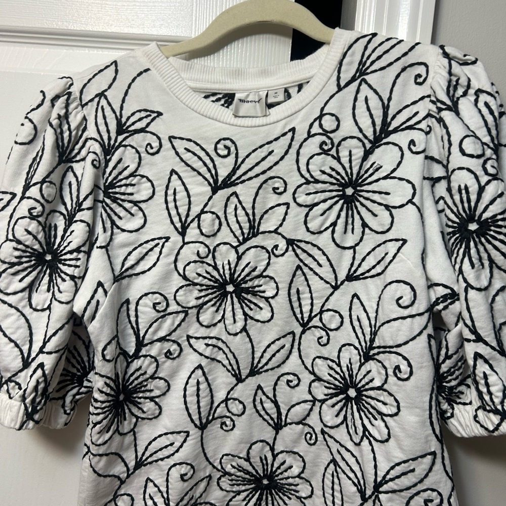 Maeve White Top with Black Embroidery